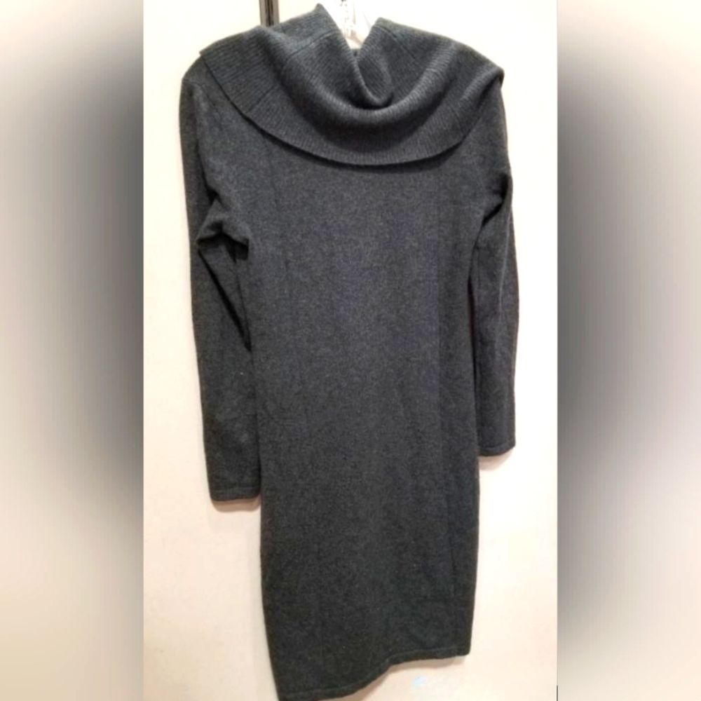 100% cashmere grey sweaterdress with cowl neckline